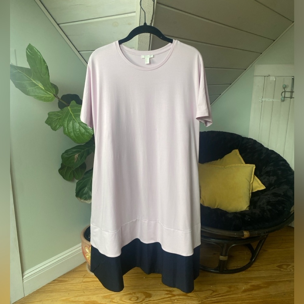COS Contrast Hem Tent T-shirt Dress Pink Navy A-line Pockets Size Medium - Picture 3 of 11